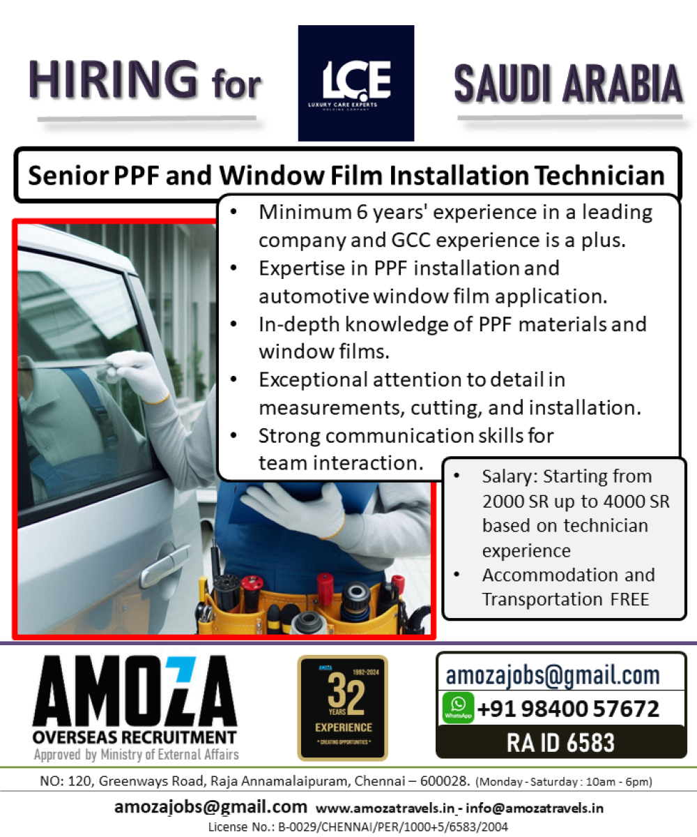 Senior PPF and Window Film Installation Technician