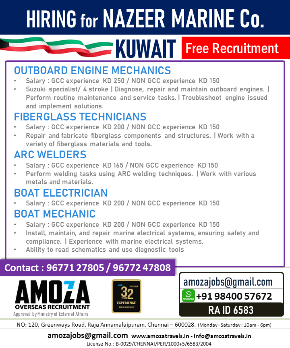 OUTBOARD ENGINE MECHANICS | FIBERGLASS TECHNICIANS | ARC WELDERS |  BOAT ELECTRICIAN | BOAT MECHANIC