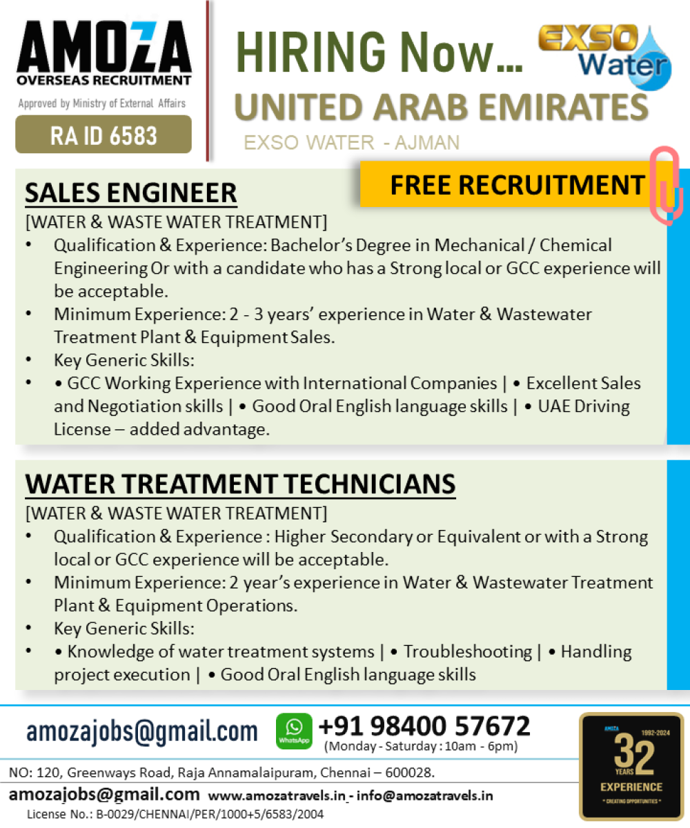 SALES ENGINEER | WATER TREATMENT TECHNICIANS