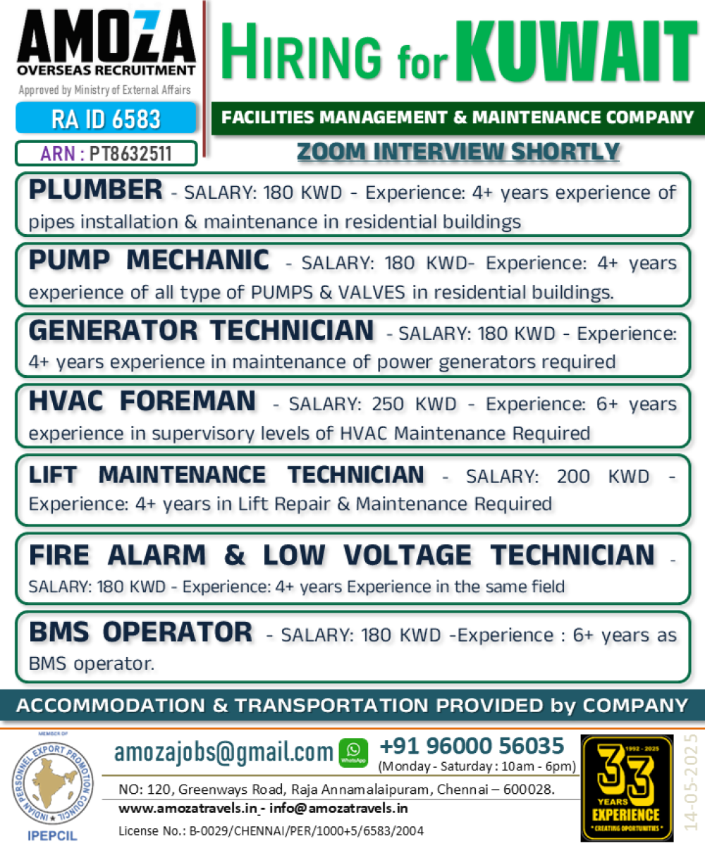 WANTED for :: Facilities Management & Maintenance Company - Saudi Arabia ::