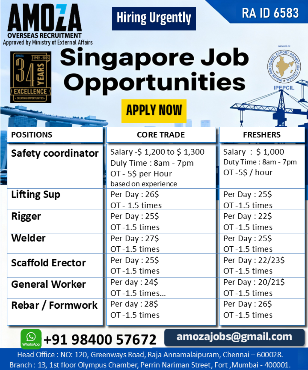 HIRING URGENTLY – SINGAPORE JOB OPPORTUNITIES!